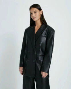 7 For All Mankind Faux Leather Blazer In Black