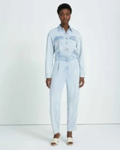 7 For All Mankind Denim Lustre Balloon Sleeve Jumpsuit In Isadora