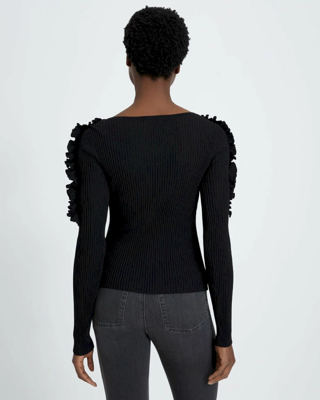 7 For All Mankind Long Sleeve Ruffle Top In Black 5 7 For All Mankind Long Sleeve Ruffle Top In Black - Image 4