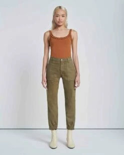 7 For All Mankind Darted Boyfriend Jogger In Coated Olive