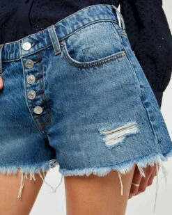 7 For All Mankind Monroe Cut-Off Short With Exposed Buttons In Pisces Blue -7 For All Mankind Sales 96f437495f489f1f2715f9b41baf9930