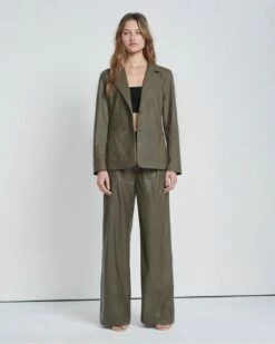 7 For All Mankind Faux Leather Tie Blazer In Deep Lichen