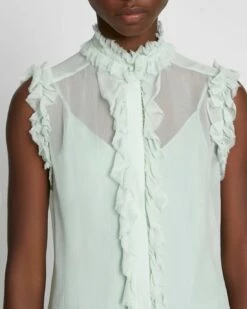 7 For All Mankind Silk Sleeveless Ruffle Top In Seafoam -7 For All Mankind Sales db092260e3839fd0d8c51f6102d5c8bf