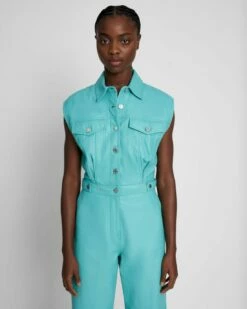 7 For All Mankind Leather Sleeveless Balloon Jumpsuit In Atlantis -7 For All Mankind Sales f86429b293e790c8861346dafdfc8e20